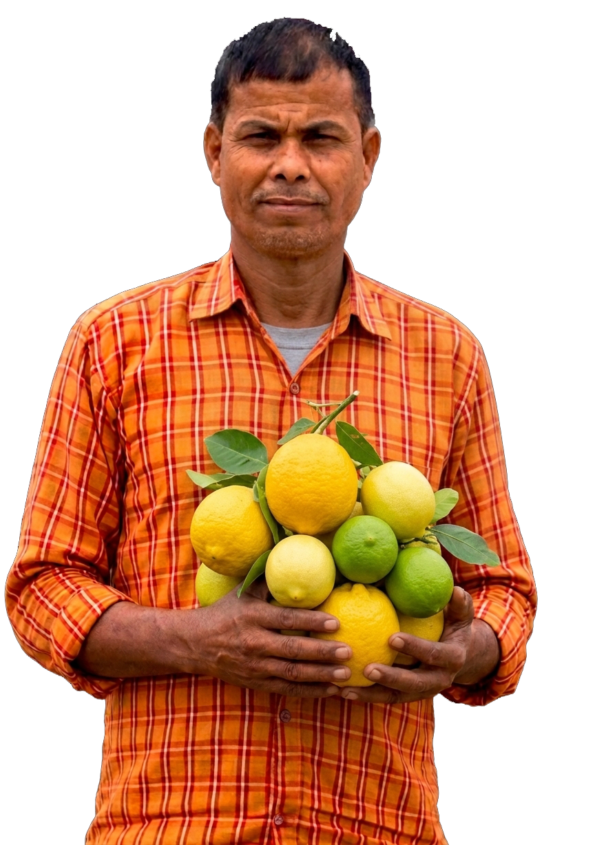 Farmer holding fresh lemons